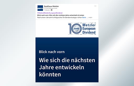 LinkedIn-Post zur Jubiläumskampagne Dividende: Blick nach vorn | Wie sich die nächsten 10 Jahre entwickeln können