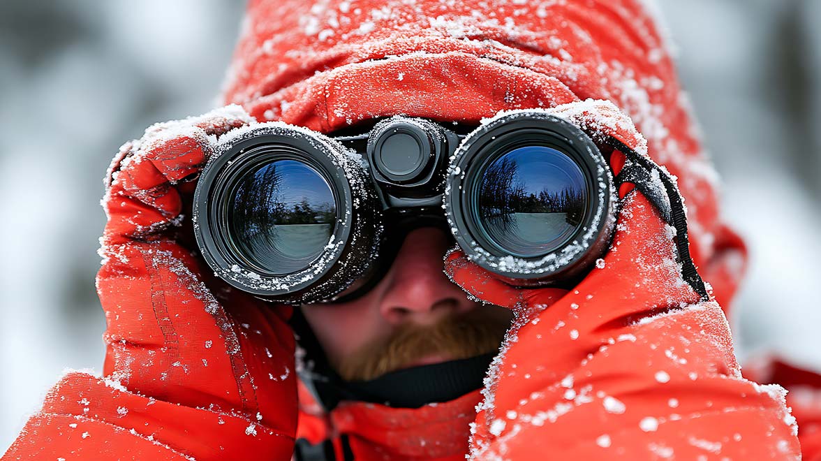 Mann mit Fernglas